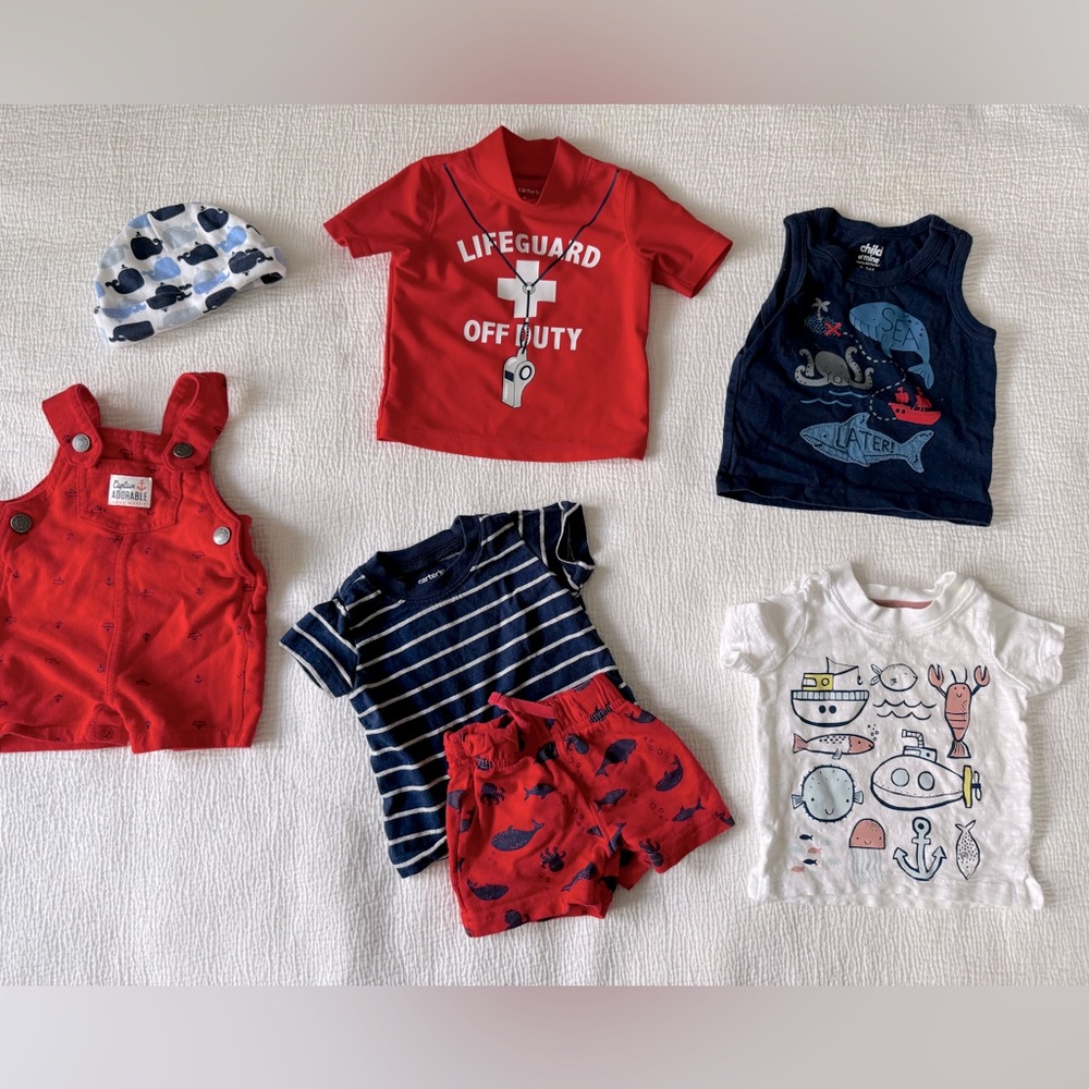 Bundle summer Baby boy 0-3 months Carters nautical tshirt shorts swim cruise set